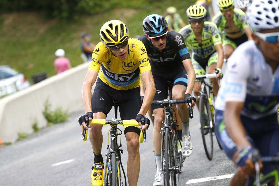 Dietro, Froome  nel gruppo con Quintana, Valverde e Contador. Bettini